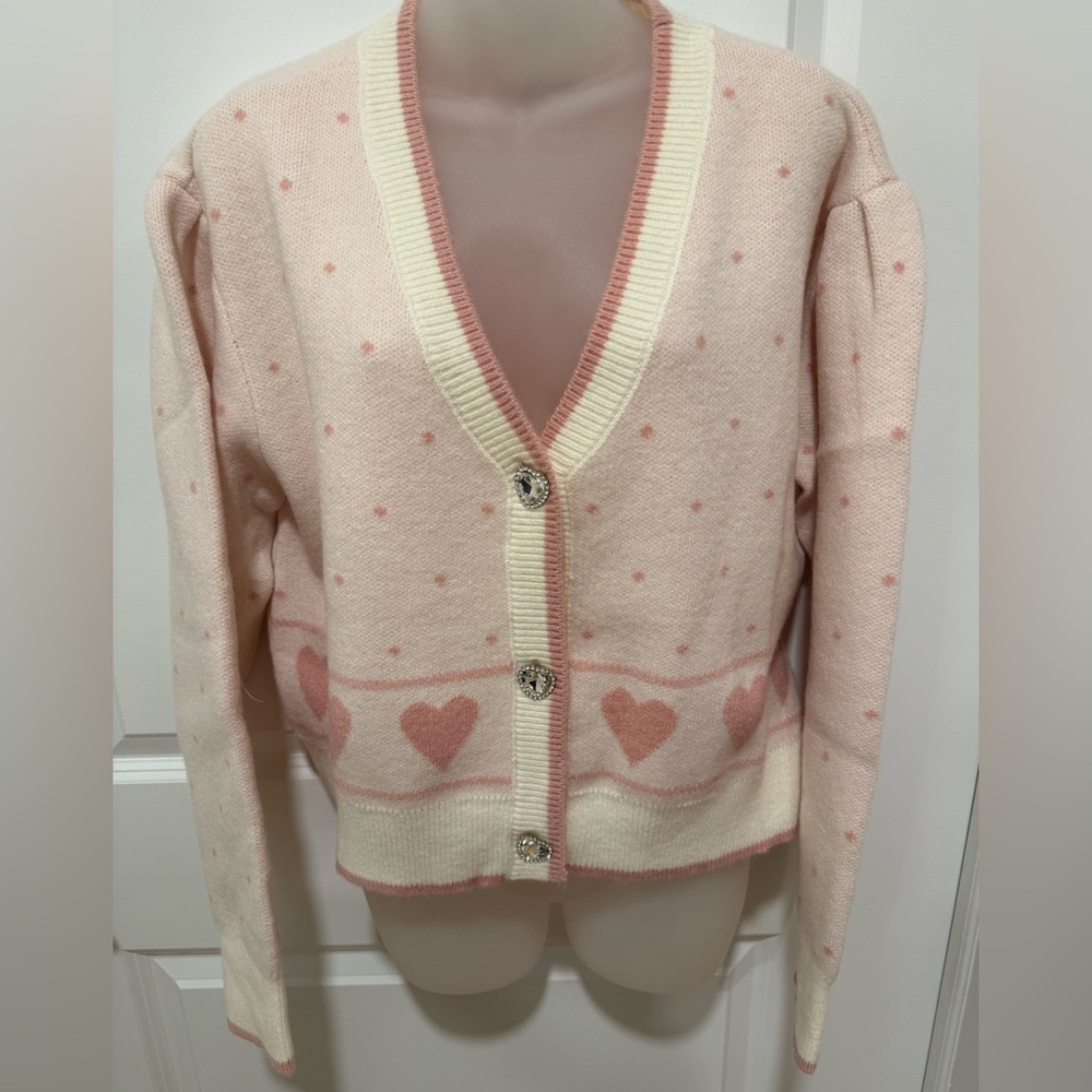 MABLE Cream and Pink Heart Cardigan Sweater - Picture 6 of 9